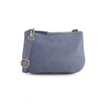 Geanta crossbody din piele naturala cu doua compartimente si detaliu logo