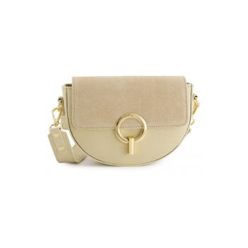 Geanta crossbody  piele naturala bej 21x14x6cm