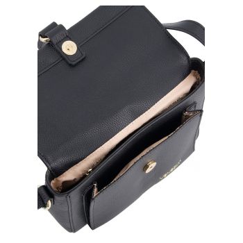 Geanta crossbody -  piele naturala - negru - 15x23x7cm - curea reglabila - elemente aurii