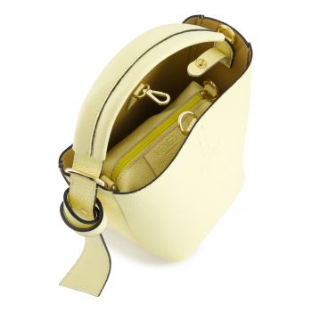 Geanta dama  kufer piele naturala galben 20x22x14cm curea detasabila aurii