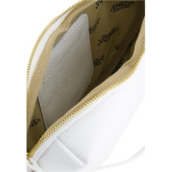 Geanta dama  piele naturala alba forma inima 22x25x6cm curea reglabila aurii