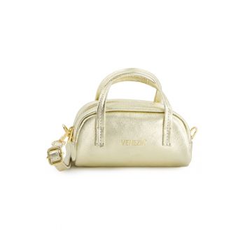 Geanta dama  piele naturala auriu 20x10x11cm bareta detasabila