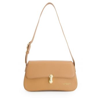 Geanta dama  piele naturala maro 15x27x7cm curea reglabila accesorii aurii