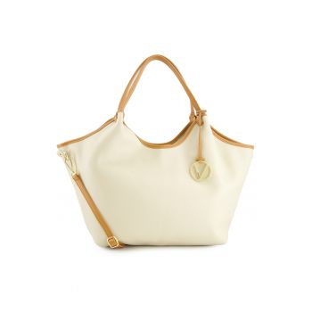 Geanta de mana  bej piele naturala 33x56x13cm curea detasabila aurii