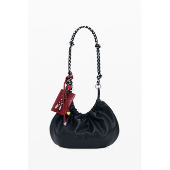Geanta de umar cu logo in relief - Rosu vintage/Negru antracit