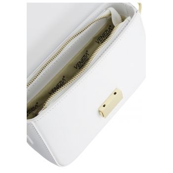 Geanta de umar  piele naturala - alb - 21x14x5cm - curea detasabila - accesorii argintii