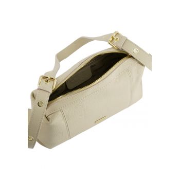 Geanta de umar  piele naturala bej imprimeu buline 31x19x8 -5cm
