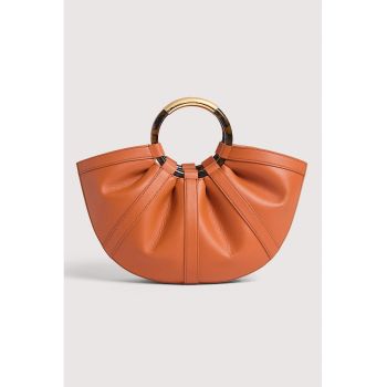 Geanta din piele cu maner Shell - Caramel