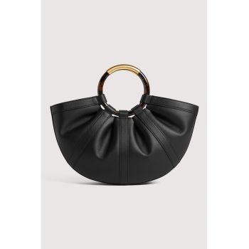 Geanta din piele cu maner Shell - Negru