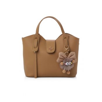 Geanta din piele ecologica cu accesoriu detasabil - Maro camel - 21x25x11