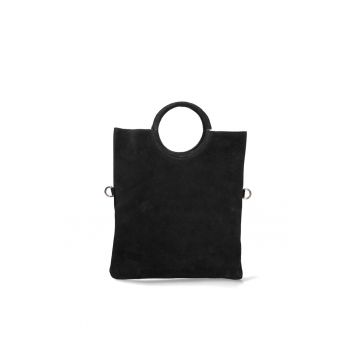 Geanta din piele intoarsa cu maner si etui interior detasabil Zelia - Negru