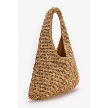 Geanta hobo de paie de hartie - Maro camel