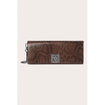 Geanta plic de piele ecologica cu animal print - Maro taupe inchis