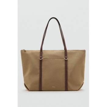 Geanta shopper cu buzunar frontal - Bej