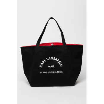 Geanta shopper de panza cu buzunar interior - Negru/Alb optic