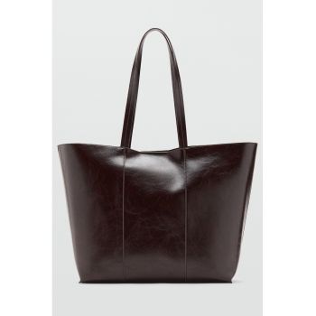 Geanta shopper de piele ecologica - Maro inchis