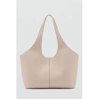 Geanta shopper din piele ecologica cu etui detasabil - Bej deschis