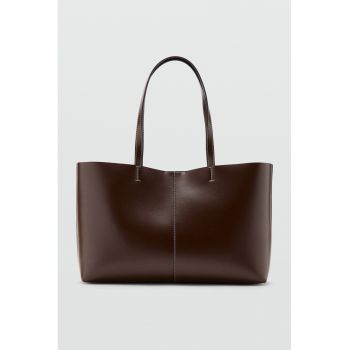 Geanta shopper din piele ecologica cu inchidere cu capsa magnetica - Maro cognac