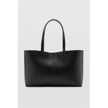 Geanta shopper din piele ecologica cu inchidere cu capsa magnetica - Negru