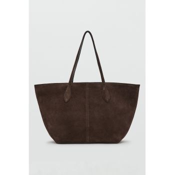 Geanta shopper din piele intoarsa - Maro