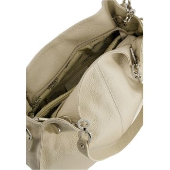 Geanta shopper  piele naturala bej 29x39x12cm