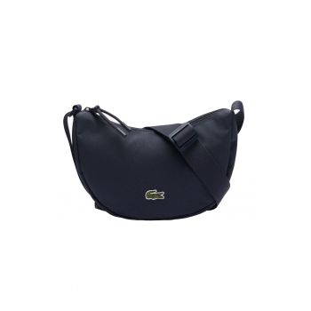 Geanta unisex in forma de semiluna cu logo - Albastru inchis