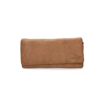 Portofel dama  piele naturala bej 18.5x9.5cm cu clapeta si buzunar exterior