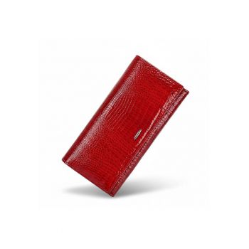 Portofel dama piele naturala lacuita - Red Hot - 18 -5 X 3 -5 X 9 -5 cm