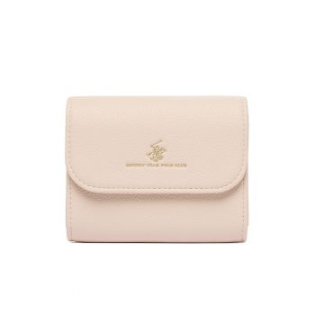 Portofel dama textil compact cu buzunar pentru monede - 3 sloturi pentru carduri - 2 compartimente pentru bancnote - Bej