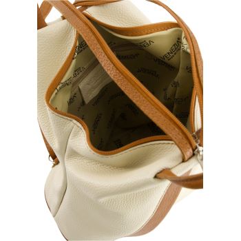 Rucsac dama  piele naturala bej 29x27x13cm