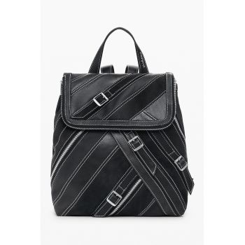 Rucsac din piele ecologica cu catarame decorative - Negru