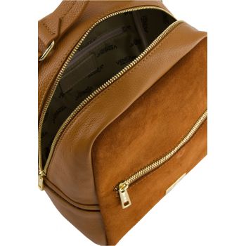Rucsac din piele intoarsa si piele naturala