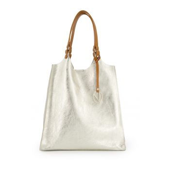 Set 2 piese geanta shopper  piele naturala auriu metalizat 36x35x10cm