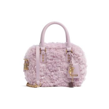 Geanta bowler mini cu aplicatii de blana ecologica Love Berry - 21x16x7 cm