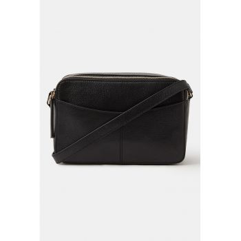 Geanta crossbody de piele cu 2 compartimente - Negru