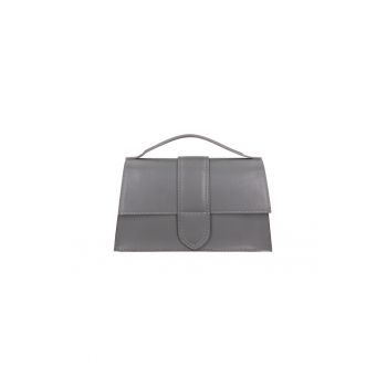 Geanta crossbody de piele cu bareta de lant - Gri
