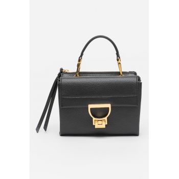Geanta crossbody de piele cu bareta de umar Arlettis Signature - Negru stins