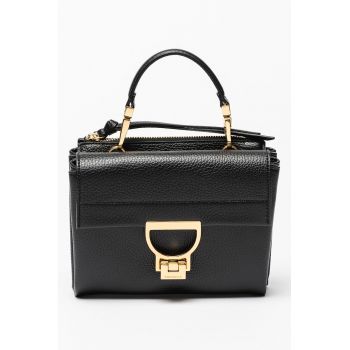 Geanta crossbody de piele cu bareta de umar Arlettis Signature - Negru