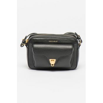 Geanta crossbody de piele cu buzunar frontal Beat Soft - Negru