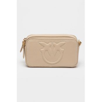 Geanta crossbody de piele cu cusaturi contrastante Carrie - Bej deschis