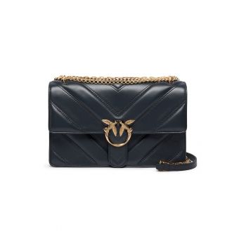 Geanta crossbody de piele cu logo metalic - Negru