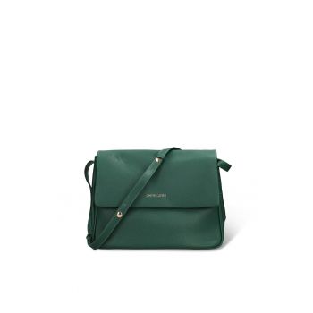 Geanta crossbody de piele ecologica cu clapa Liviana Elite - Verde inchis
