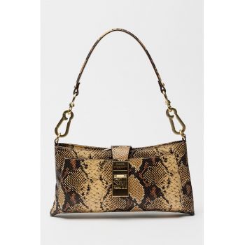 Geanta crossbody de piele ecologica cu model sarpe - Maro/Bej deschis