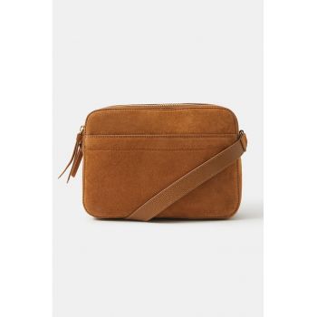 Geanta crossbody de piele intoarsa - Portocaliu inchis