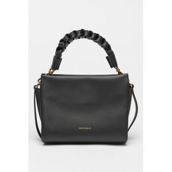 Geanta crossbody din piele cu aspect granulat Boheme Grana - Negru stins - 18x23x10