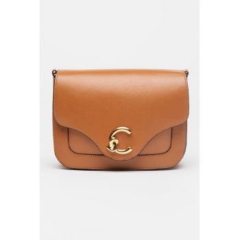 Geanta crossbody din piele cu clapa C-Me - Maro