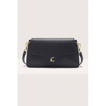 Geanta crossbody din piele cu clapa C-Me - Negru