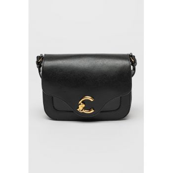 Geanta crossbody din piele cu clapa C-Me - Negru