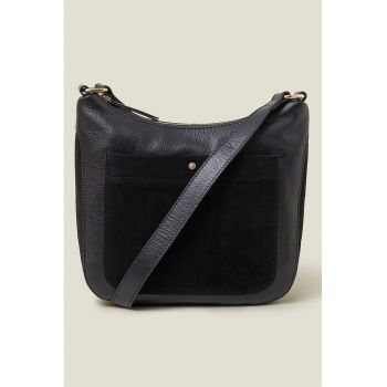 Geanta crossbody messenger de piele - Negru