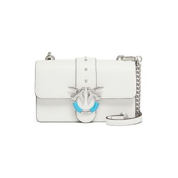 Geanta crossbody mica din piele cu lant Love One - Alb